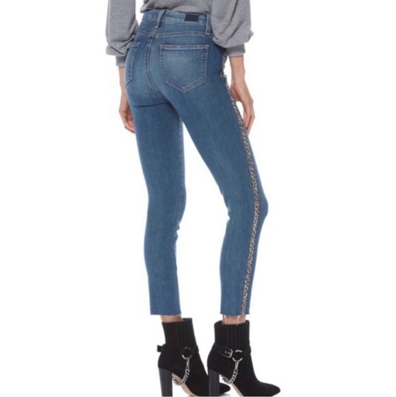 Paige Leopard Tux Stripe Skinny Jeans Size 27 - Picture 2 of 12